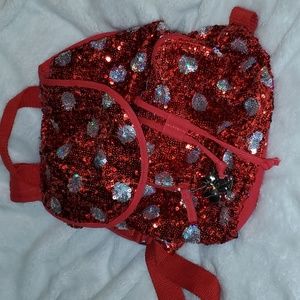 Red sequined polka dot mini backpack